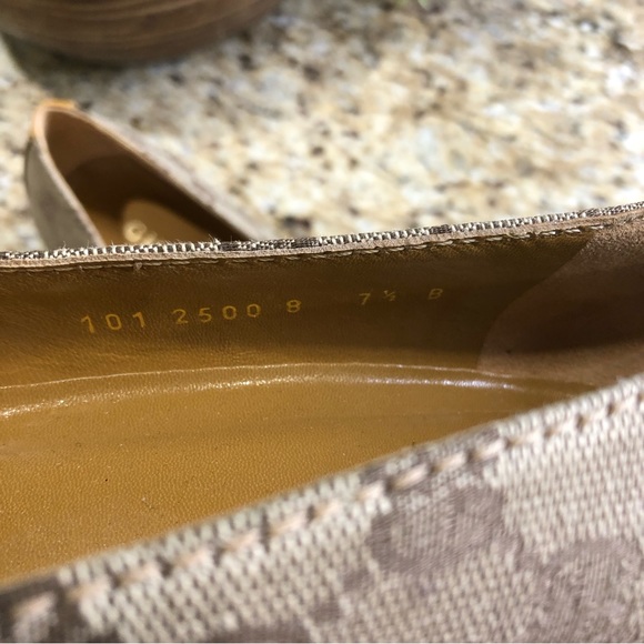 Gucci Mustard Leather Tan GG Canvas Square Toe Kitten Heels w/ Wooden Heels 7.5 - Picture 6 of 10